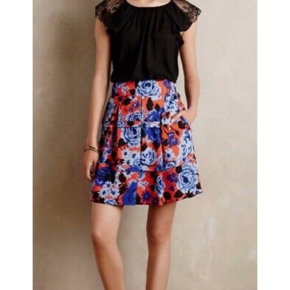 Anthropologie HD in Paris Tiered Floral Pockets Flouncy BEAUTIFUL Skirt Medium
